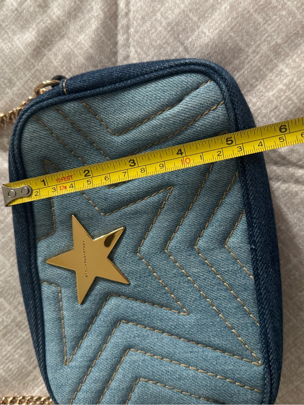 Stella McCartney Blue Denim Star Crossbody with Gold Chain - Picture 9 of 11